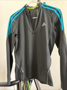 adidas Black Pullover with Teal Shoulder Stripes